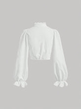 Ruffle Trim Flare Sleeve Button Front Shirt